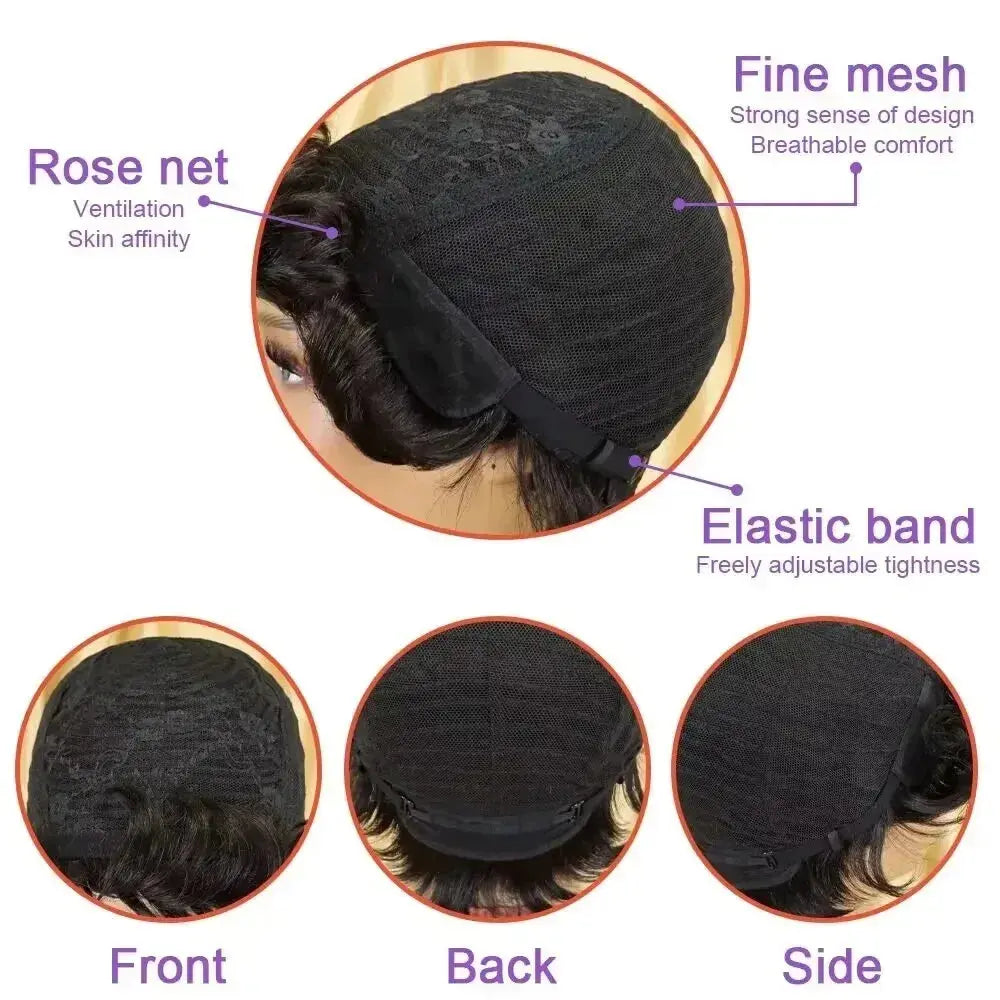 Full Machine Made 8 Inch Short Pixie Curly Bob Wig with Bangs Brazilian Human Hair Bouncy Curl Wig for Women Ready to Go Wig ﻿ ﻿ Beauty hair & fashionfj