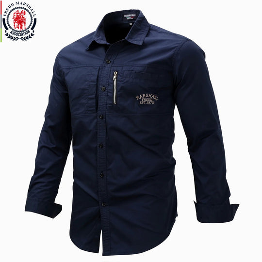 Fredd Marshall 2023 Fashion Military Shirt Long Sleeve Multi-pocket Casual Shirts Brand Clothes Army Green Camisa Masculina 117 Beauty hair & fashionfj