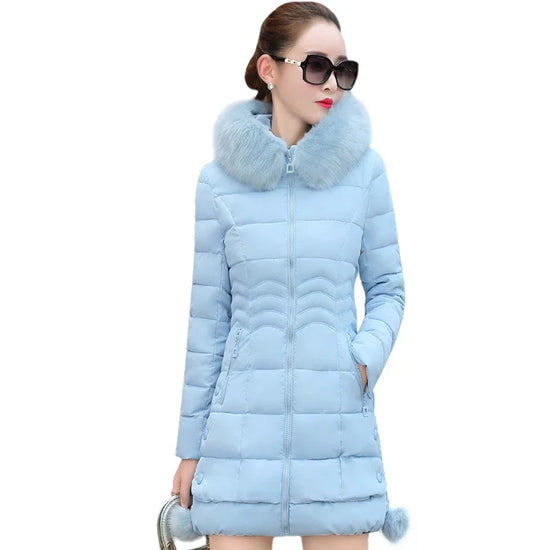 Winter Jacket Women 2025 winter coat pure color casual Fur Collar Hooded long hooded cotton lady jacket