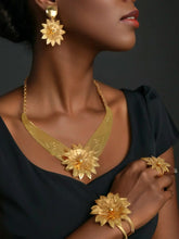 Women Necklace Earrings Ring Bracelet Jewelry Sets Flower Pendant Gold Plated Luxury Nigerian Dubai Gold Jewelery Set Beauty hair & fashionfj