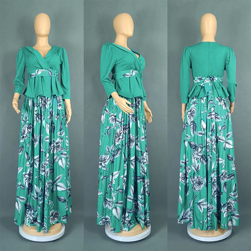 2 Piece African Clothes for Women Summer Fashion African Half Sleeve V-neck Polyester Printing Top Long Skirt Matching Sets 2025 Beauty hair & fashionfj