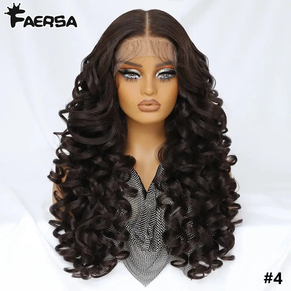 Latisha 13X6 HD 13X5X1 Synthetic Lace Front Wigs Curly Pre Plucked Lace Frontal Wig with Bangs for Women Highlight with Babyhair Beauty hair & fashionfj