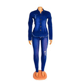 Casual Denim 2 Piece Set Jeans Suit Women Blue Long Sleeve Jeans Jacket Long Pants Slim Tracksuit Outfits 2024 Spring Autumn Beauty hair & fashionfj