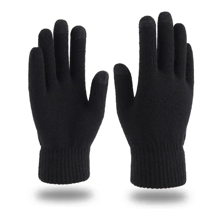 Winter Knitted Gloves Men Warm Full Finger Touchscreen Anti-Slip Gloves for Cycling Running Driving Hiking Camping Work Mittens
