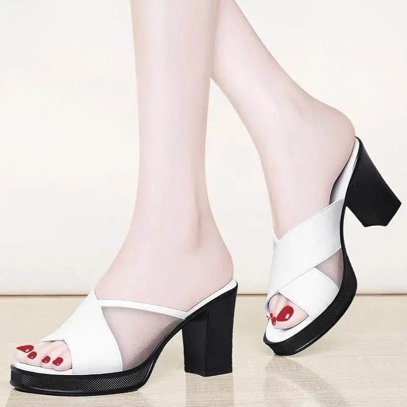 Women's Slippers And Ladies Sandals Black Slides Heeled Job Shoes Leather Comfortable Elegan Fashion Designer Luxury 2024 Trend Beauty hair & fashionfj