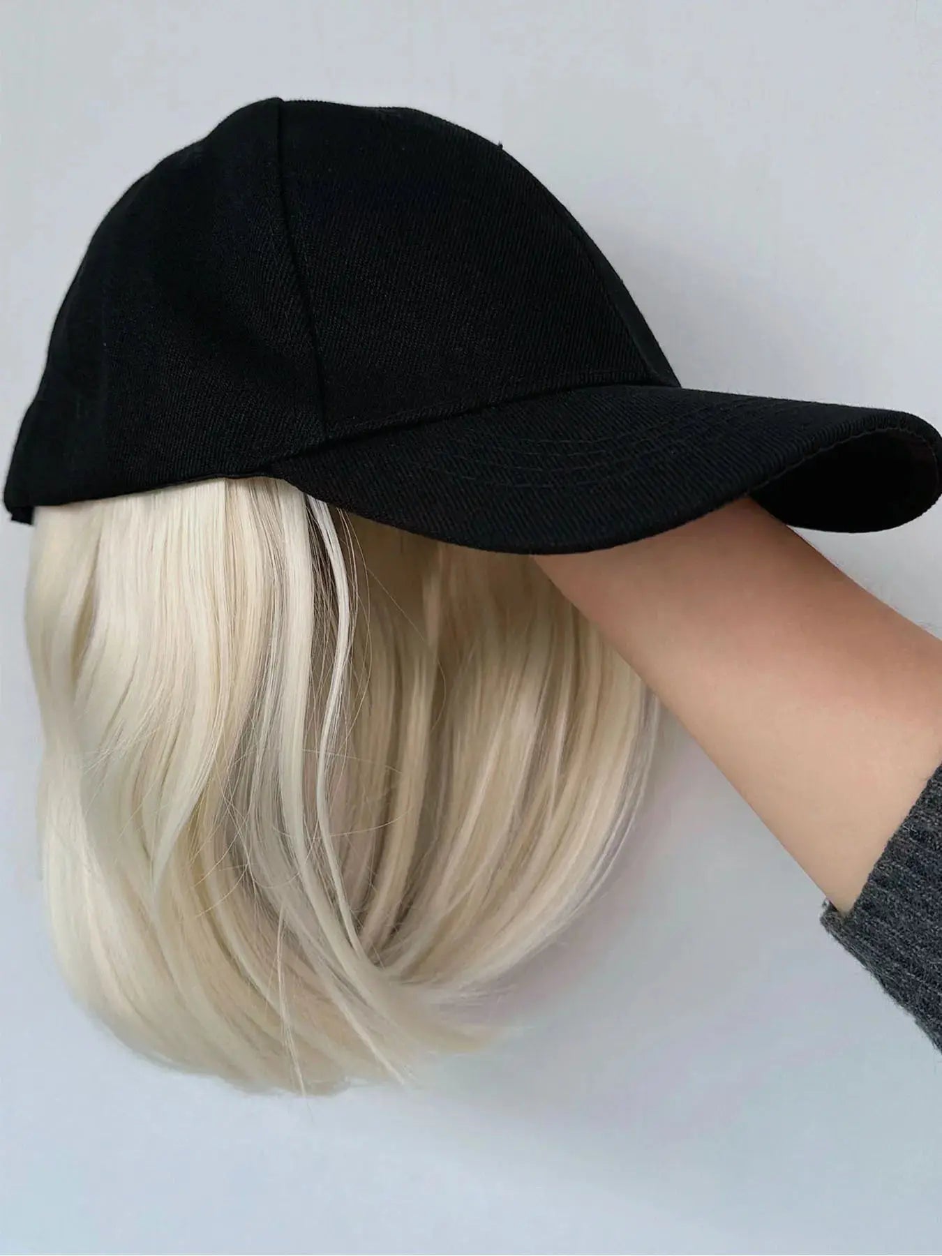 Hat Wigs Synthetic Short Bob Straight Wig With Black Baseball Cap Adjustable Hat Wigs Straight Hair Extensions For Women Fashion Beauty hair & fashionfj