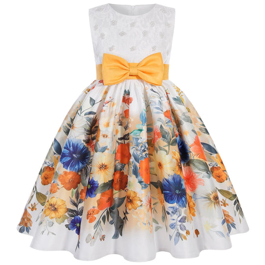 Children's dresses 2025 new foreign trade printing forging cloth girls modeling clothes runway little host dress princess dresse Beauty hair & fashionfj