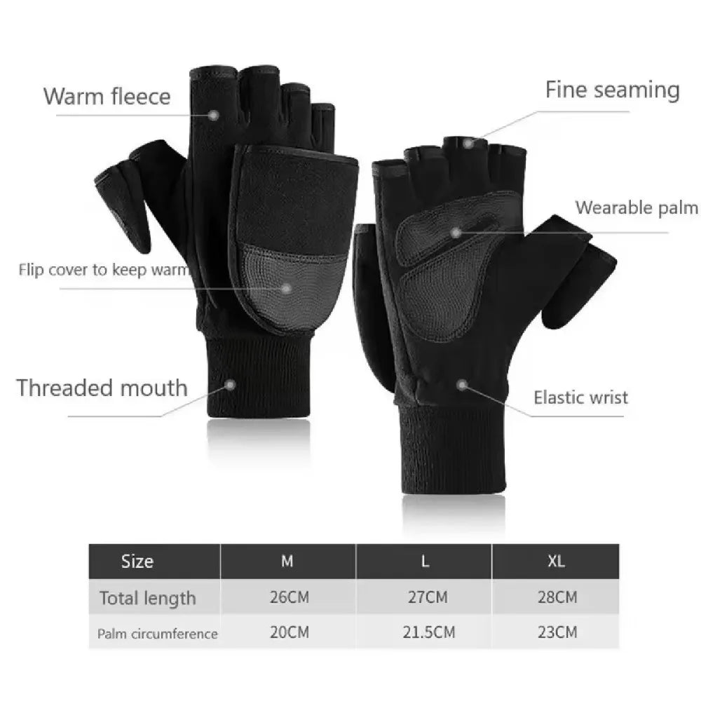 High Quality Black Winter Gloves Half Finger Flip Cover Fishing Gloves Anti-Slip Warm Photography Gloves Unisex
