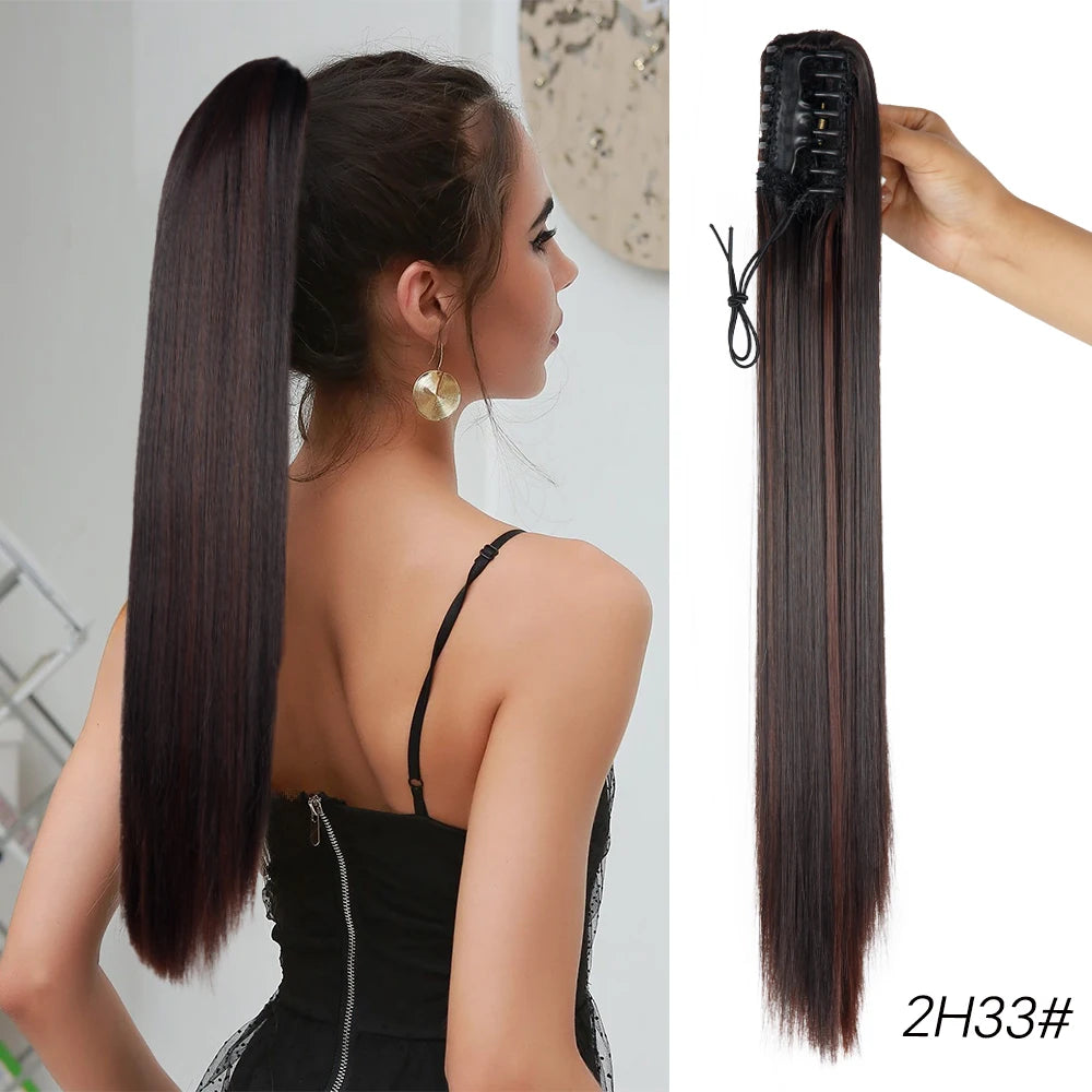 Long Straight Claw Clip On Ponytail Hair Extension Synthetic 22Inch Wavy Ponytail Fake Hairpiece For Women Pony Tail Hairpiece