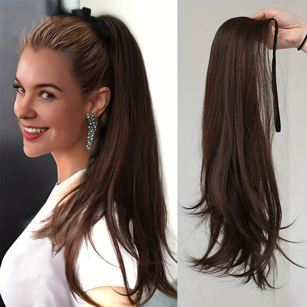 Elegant Women's Straight Hair Ponytail Extensions Long Stylish Synthetic Hair for Daily Use Easy Drawstring Attachment Beauty hair & fashionfj