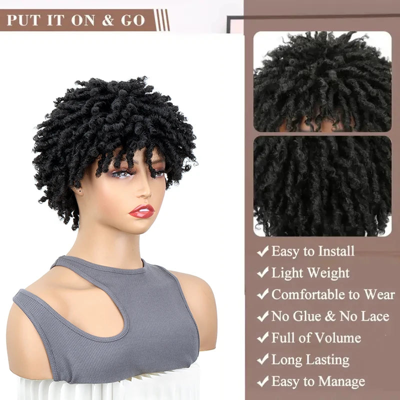 Synthetic Short Dreadlock Wig Afro Curly Twist Wig Faux Locs Wig Kinky Curly Dreadlock Wig for Women Daily Use