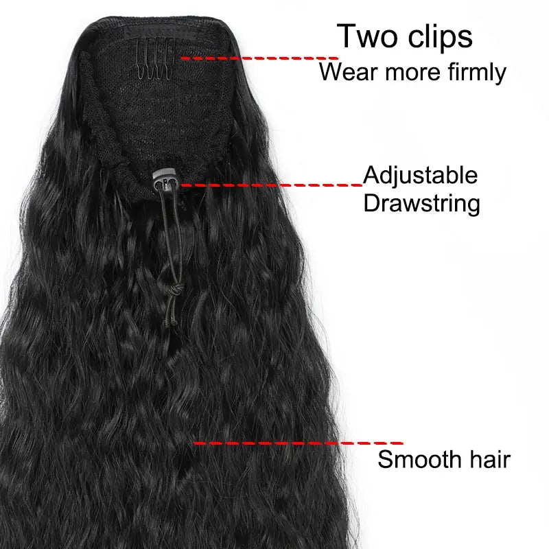 22Inch Synthetic Long Kinky Curly Ponytail Hair Extension Drawstring Wrapped Clip in Hair Black Hairpiecefor Women Beauty hair & fashionfj