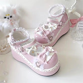 Sweet Girls Lolita Cute Bowknots Platform Shoes Kawaii Love Buckle Alice Flat Elevator Shoes Mary Janes Beauty hair & fashionfj