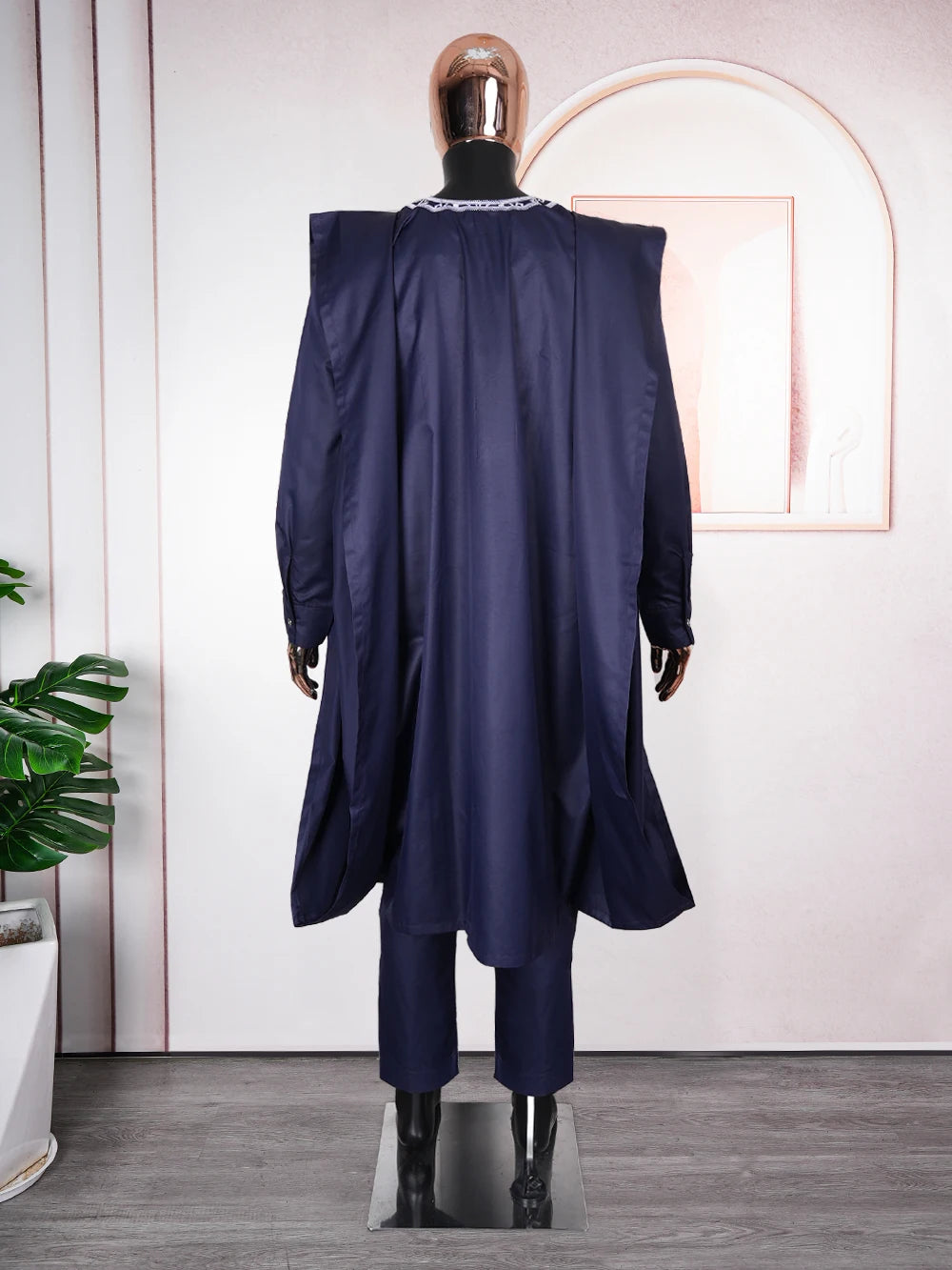H&D African Suit For Men Robe Shirt Pants Set Long Sleeve Tops Embroidery Agbada Clothes Blue Africain Homme Traditional Robes Beauty hair & fashionfj