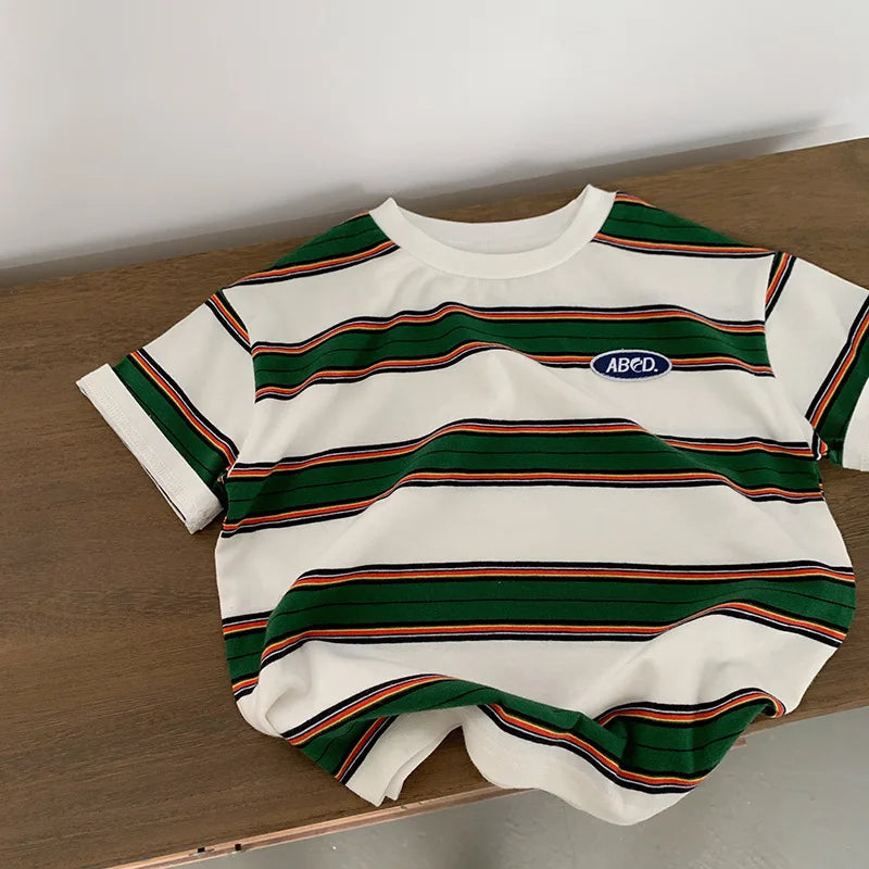Children's Striped T-shirts For Boys Girls From 2 To 10 Years Old Kids Summer Tees Cotton Loose T Shirt Casual Kids Tops Beauty hair & fashionfj