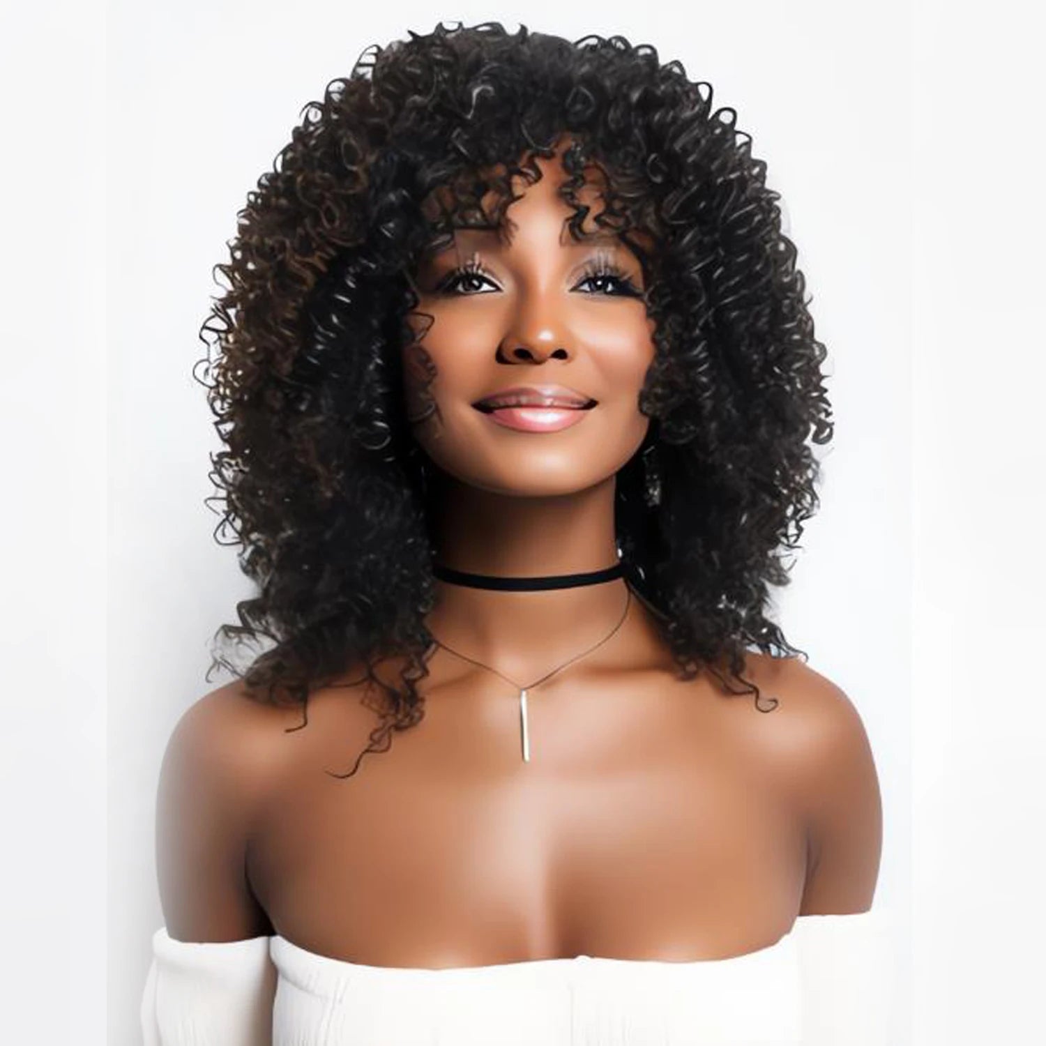 Blice Afro Kinky Curly Wigs With Bangs Short Hair Wig For Black Women Glueless Synthetic Cosplay Wig 18 Inch