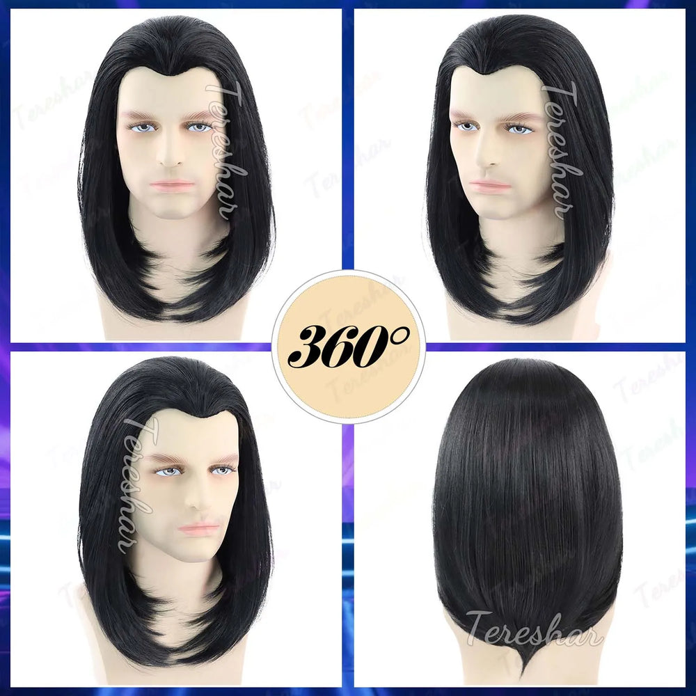 Synthetic Mens Wig Short Straight Black Wig 70s Vintage Vincent Vega Cosplay Wig 80s Halloween Costume Cosplay Party Fun Wig