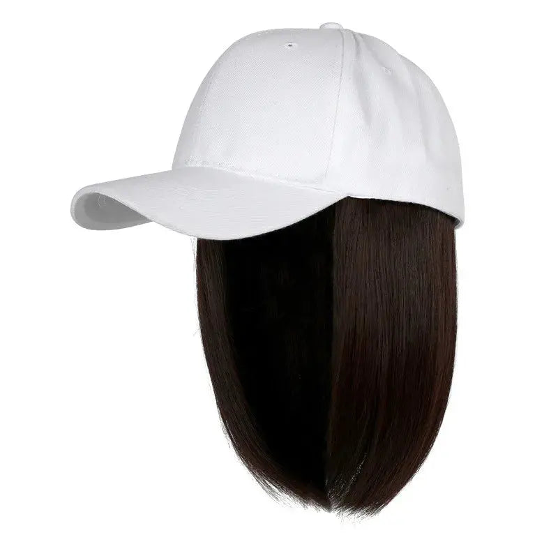 Fashion 8inch Hat Wigs Black Golden Synthetic Short Bob Straight Wig With White Black Baseball Cap Adjustable Hat Wigs For Women Beauty hair & fashionfj