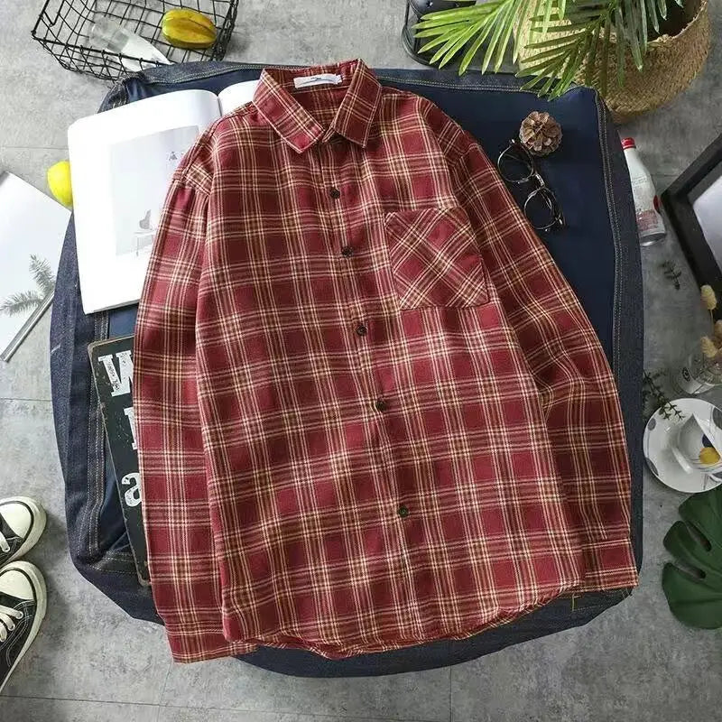 Long Sleeve Men's Shirt and Blouse Cargo Clothes with Pocket Plaid Male Top Luxury Button Aesthetic Sleeves Fashion 2024 Vintage Beauty hair & fashionfj