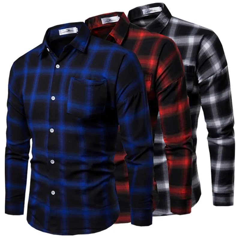 1pcs Spring Autumn Men Long Sleeve Grid Shirt Man Thin Shirt Male Fashion Classic Basic Casual Shirt Coat Men's Slim Tops M-3XL Beauty hair & fashionfj