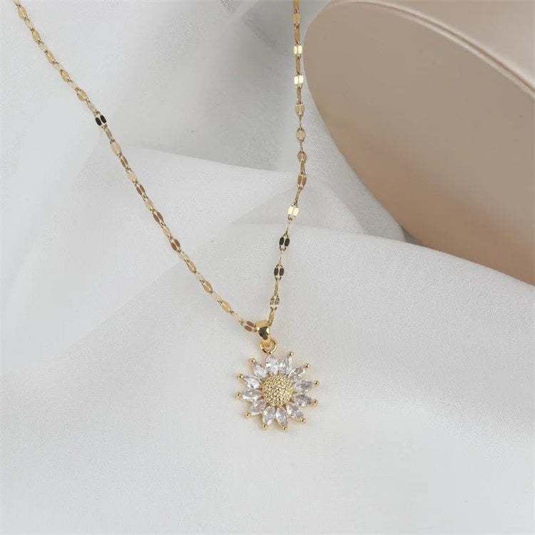 1PCS Gold-color Necklace Ladies Light Luxury Style Flower Pendant Inlaid Zirconia Titanium Steel Chain Holiday Jewelry Beauty hair & fashionfj