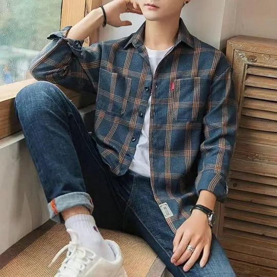 Long Sleeve Men's Shirt and Blouse Cargo Clothes with Pocket Plaid Male Top Luxury Button Aesthetic Sleeves Fashion 2024 Vintage Beauty hair & fashionfj