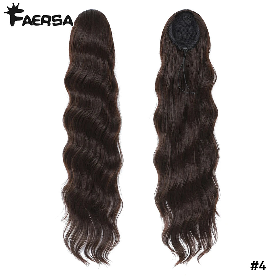 28 Inch Drawstring Ponytail Synthetic Hair Extensions For Black Women Long Wavy Clip-in High Temperature Pony Tail For Afro Girl