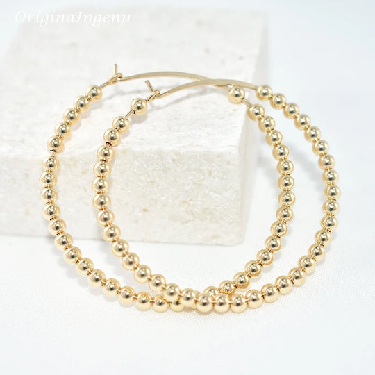 14K Gold Filled Hoop Earrings Gold Beads Jewelry Handmade Minimalism Earrings Brincos Pendientes Oorbellen Boho Earrings