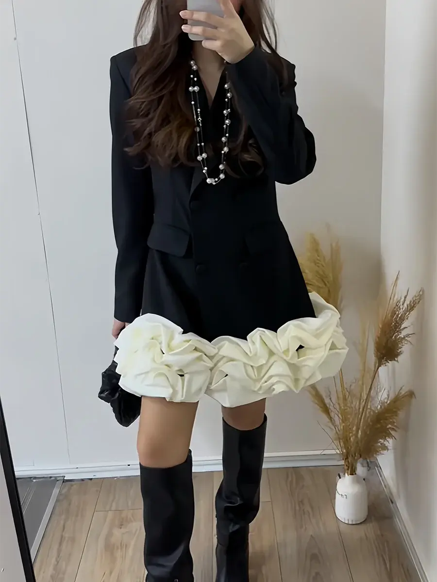 TWOTWINSTYLE Hit Color Designer Dresses For Women O Neck Long Sleeve High Waist Temperament Elegant Mini Dress Female Fashion Beauty hair & fashionfj