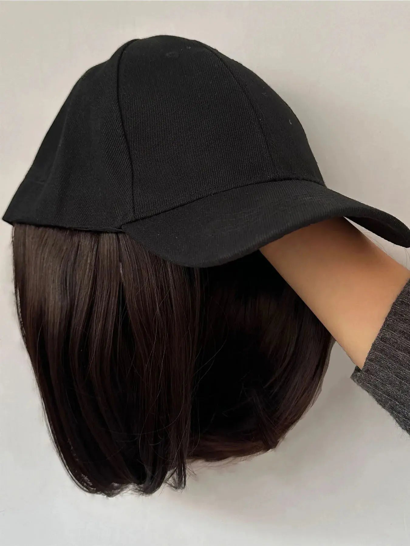 Hat Wigs Synthetic Short Bob Straight Wig With Black Baseball Cap Adjustable Hat Wigs Straight Hair Extensions For Women Fashion Beauty hair & fashionfj