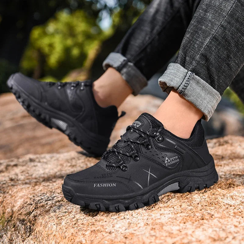 Shoes for Men 2025 New Men Sneakers Leather Waterproof Mountaineering Camping Hiking Shoes Thick Sole Comfortable Running Shoes