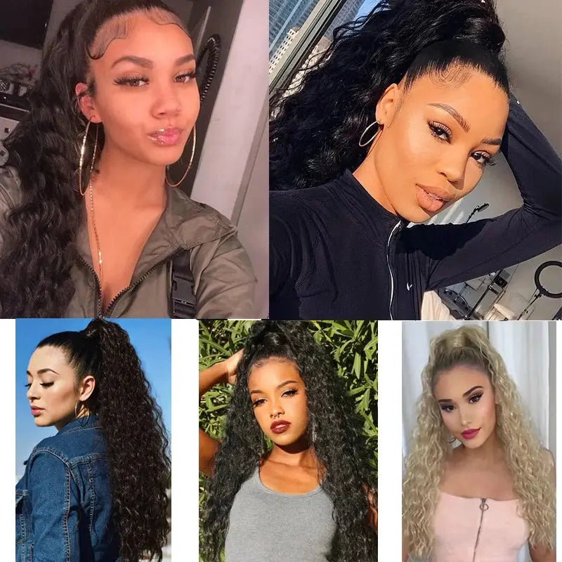 22Inch Synthetic Long Kinky Curly Ponytail Hair Extension Drawstring Wrapped Clip in Hair Black Hairpiecefor Women Beauty hair & fashionfj