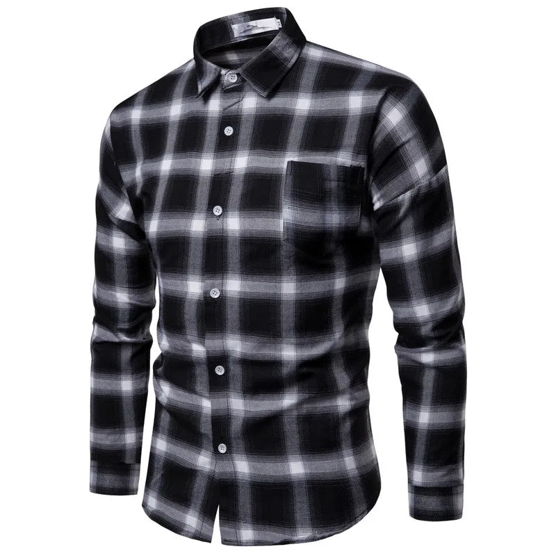 1pcs Spring Autumn Men Long Sleeve Grid Shirt Man Thin Shirt Male Fashion Classic Basic Casual Shirt Coat Men's Slim Tops M-3XL Beauty hair & fashionfj