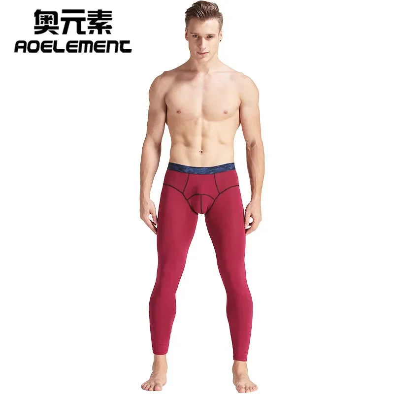 men's leggings long johns tight and thin thermal pants fashionable solid color mid-waist close-fitting pants