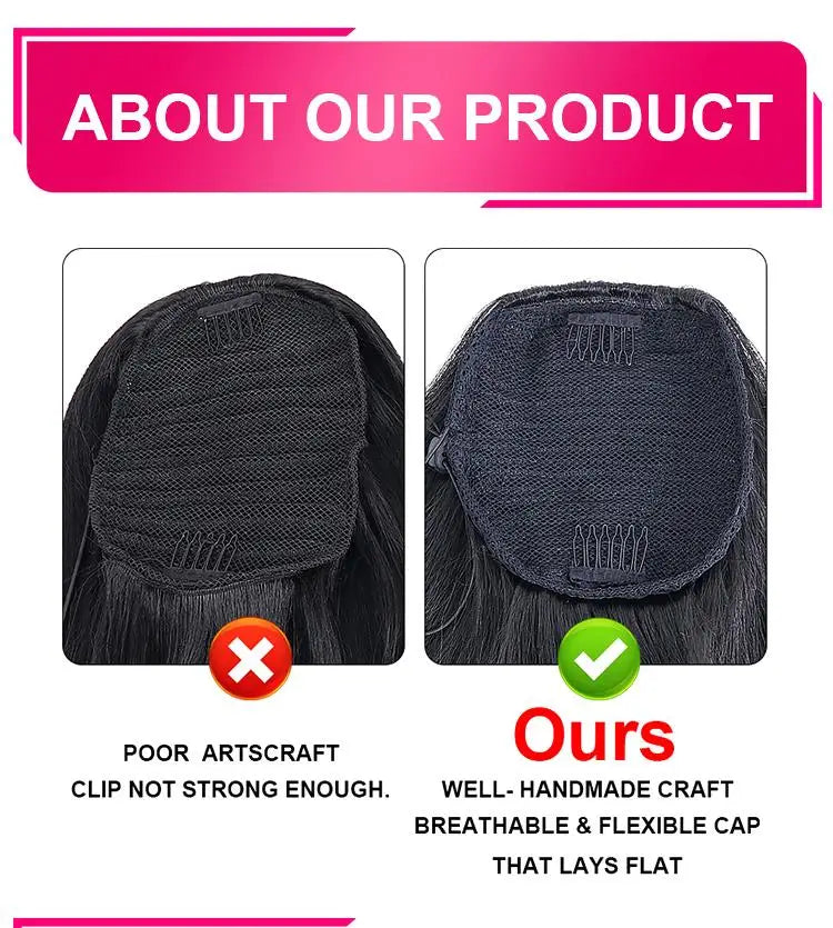 Julianna Synthetic Kanekalon Black Drawstring Water Wave Ponytail Extension Female Curly Wavy Clip In Ponytail Hair Extension