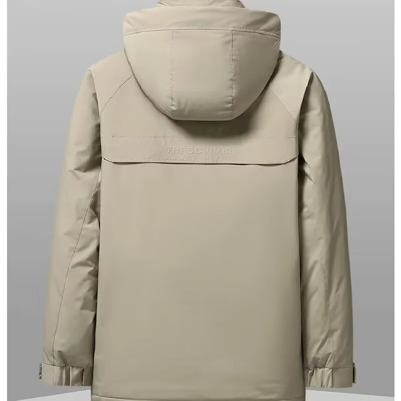 Winter Coat For Men Duck Down Jacket Heavy Duty Warm Workwear Parka With Hood For Cold Weather Commuting Mens Overcoat