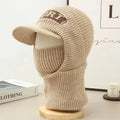 Winter Knitted Hat For Men Women With Ear Protection Integrated Mask Scarf  Couples Windproof Warm Headgear Travel Hat Black