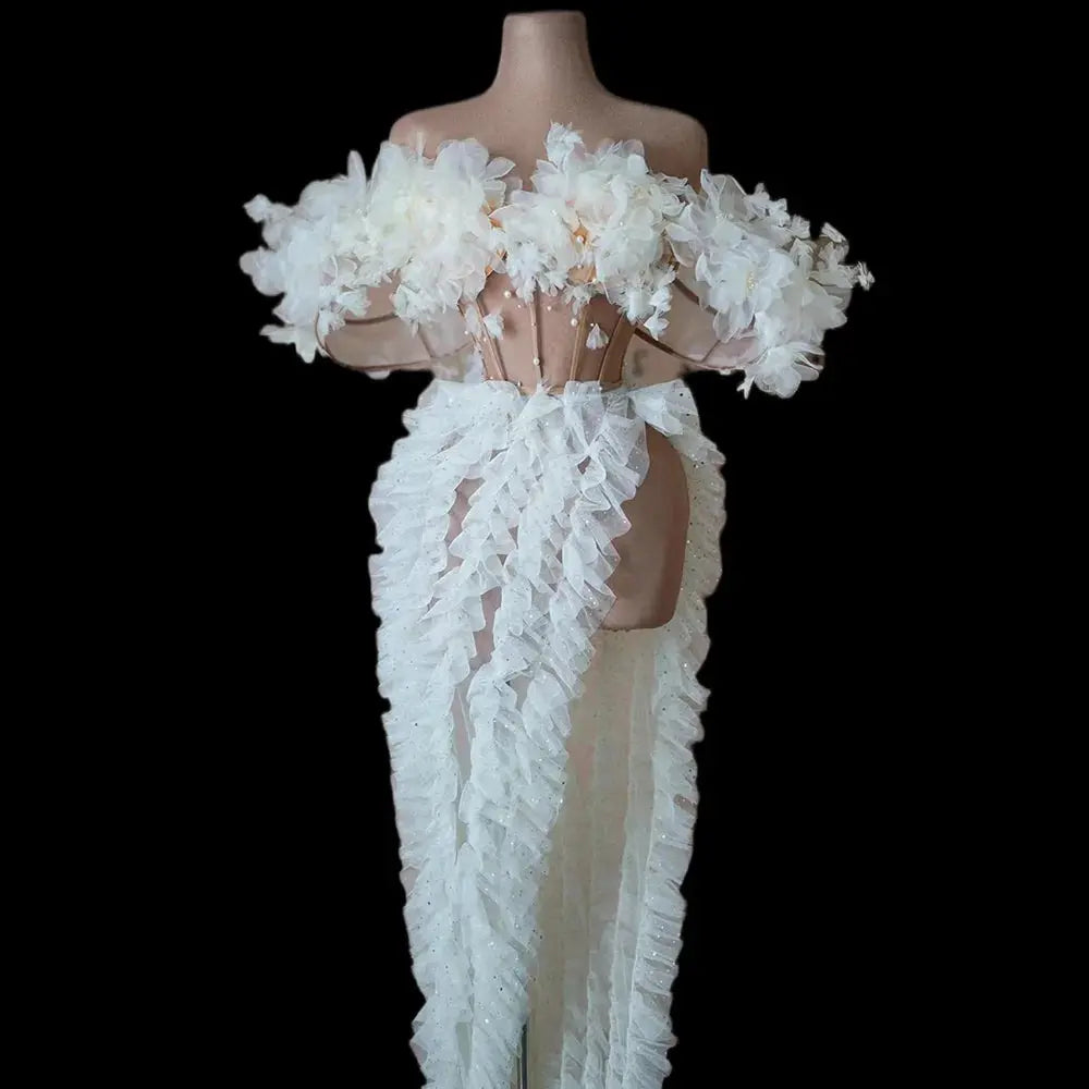 Elegant Pearls Dinner Gown Slit Off Shoulder Top Long Skirt Birthday Wedding Formal Dress Sexy Women Night Party Evening Dresses Beauty hair & fashionfj