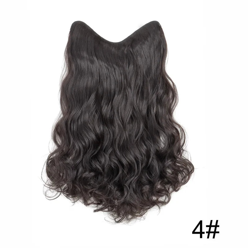 20Inch Synthetic Long Wavy Curly 4 Clip in Hair Extension V-shaped Heat Resistant Black Blonde Hairpiece for Women Beauty hair & fashionfj