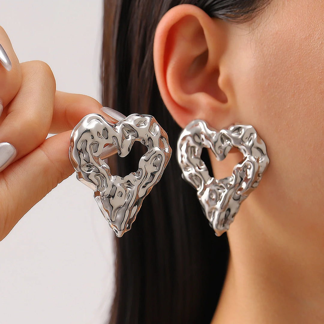 Exaggerated Gold Color Heart Oval Earrings For Women Metal Earing Jewelry 2025 Trending Irregular Wrinkled Geometric Earrings