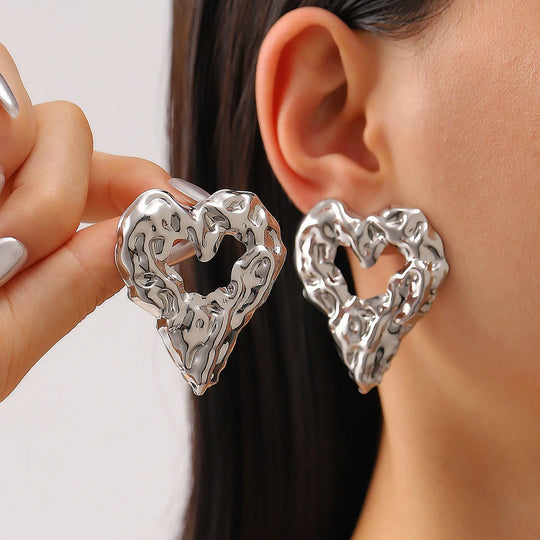 Exaggerated Gold Color Heart Oval Earrings For Women Metal Earing Jewelry 2025 Trending Irregular Wrinkled Geometric Earrings
