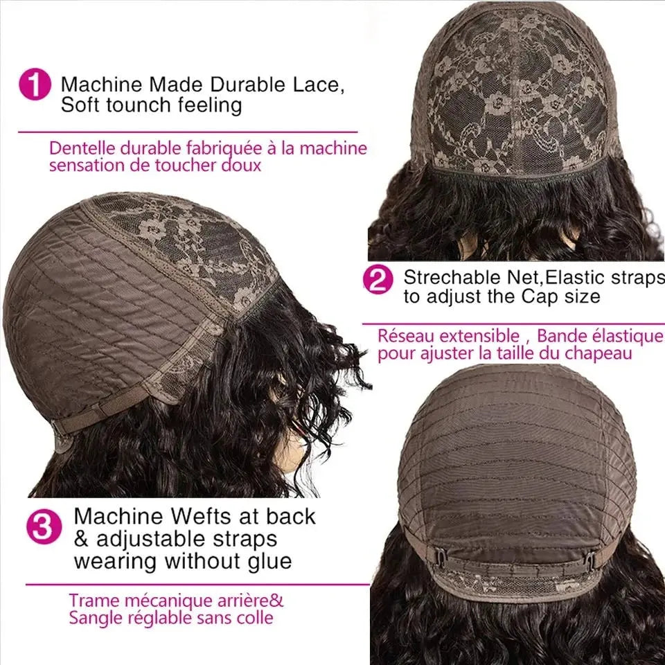 Fringe Bang Wig With Deep Wave Human Hair Water Wave Natural  Deep Curly Brazilian Hair Wigs 180% Density For Women Beauty hair & fashionfj