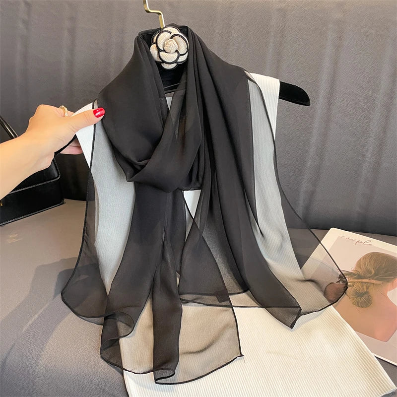 Fashion Feathry Chiffon Soft Solid Scarf Shawl Decorate Silk Scarves Breathable Sun Protection Elegant Lady Versatile Bandana Beauty hair & fashionfj