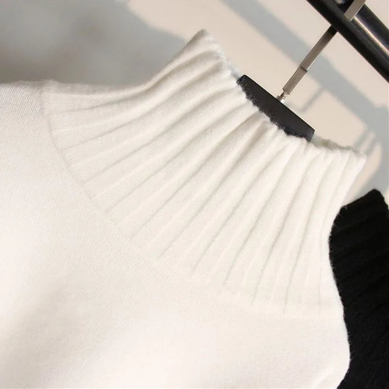 Lucyever Black White Autumn Winter Sweaters Women Soft Thick Loose Fit Knitted Pullovers Female Long Sleeve Turtleneck Sweater Beauty hair & fashionfj