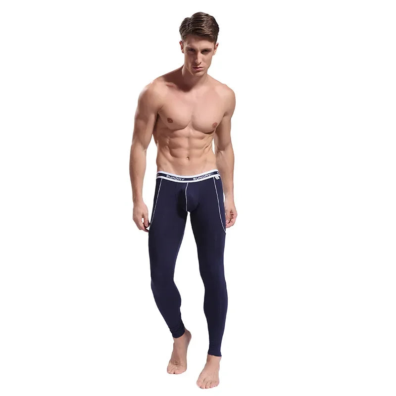 Autumn/Winter Warm Long Pants Men's Thermal Underwear Bottoms Thin Breathable Soft Slim Fit Elasticity Bulge Pouch Legging Basic