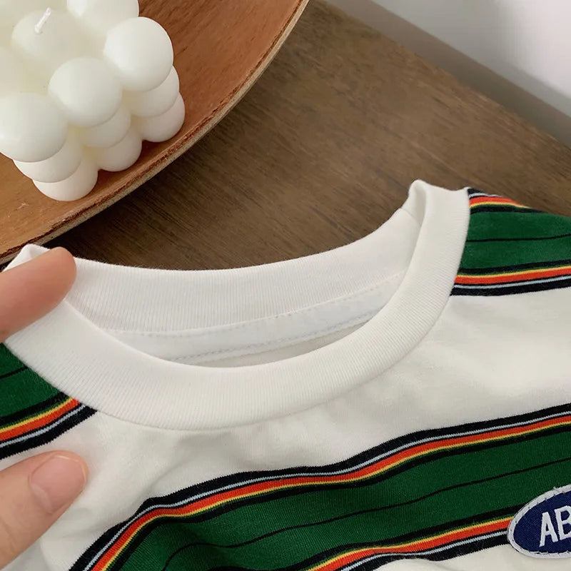 Children's Striped T-shirts For Boys Girls From 2 To 10 Years Old Kids Summer Tees Cotton Loose T Shirt Casual Kids Tops Beauty hair & fashionfj