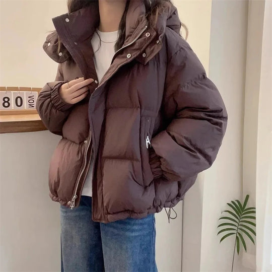 2024 New Winter Jacket Women Puffer Warm Parkas Female Long Sleeve Casual Cotton Padded Jacket Hooded Snow Wear Coat Outwear