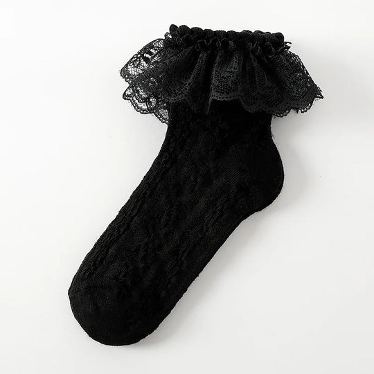 1 Pair Baby Girls Kids Socks Lace Ruffle Princess Mesh Children Short Breathable Cotton White Black Dance Toddler Socks