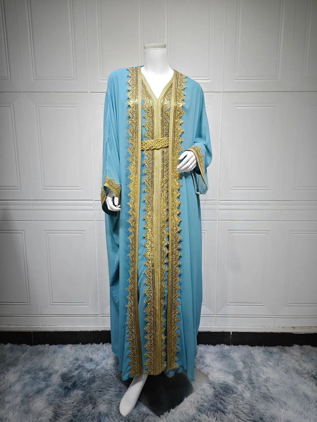 Eid Women Abaya Dress Muslim 2 Piece Set Cardigan with Inner Dress Lace-up Robe Caftan Robe Jalabiya Ramadan Morocco Kaftan 2025 Beauty hair & fashionfj