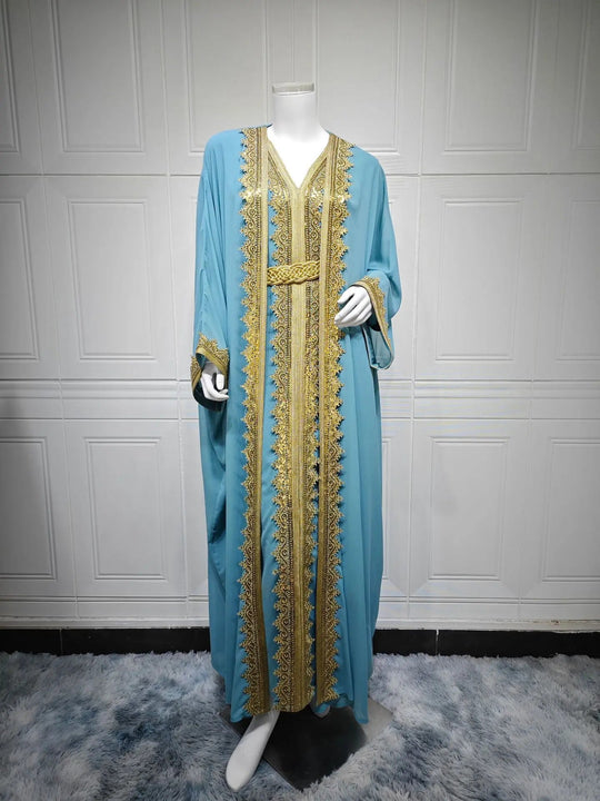 Eid Women Abaya Dress Muslim 2 Piece Set Cardigan with Inner Dress Lace-up Robe Caftan Robe Jalabiya Ramadan Morocco Kaftan 2025 Beauty hair & fashionfj